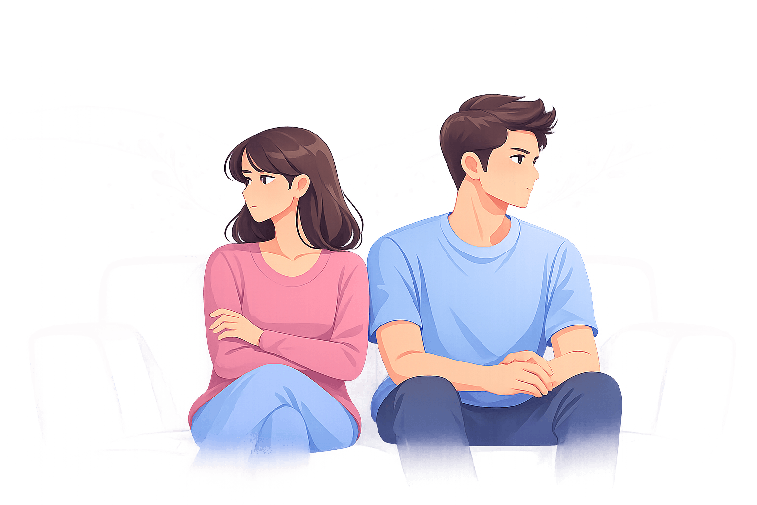 Illustration of a couple experiencing relationship distance and uncertainty
