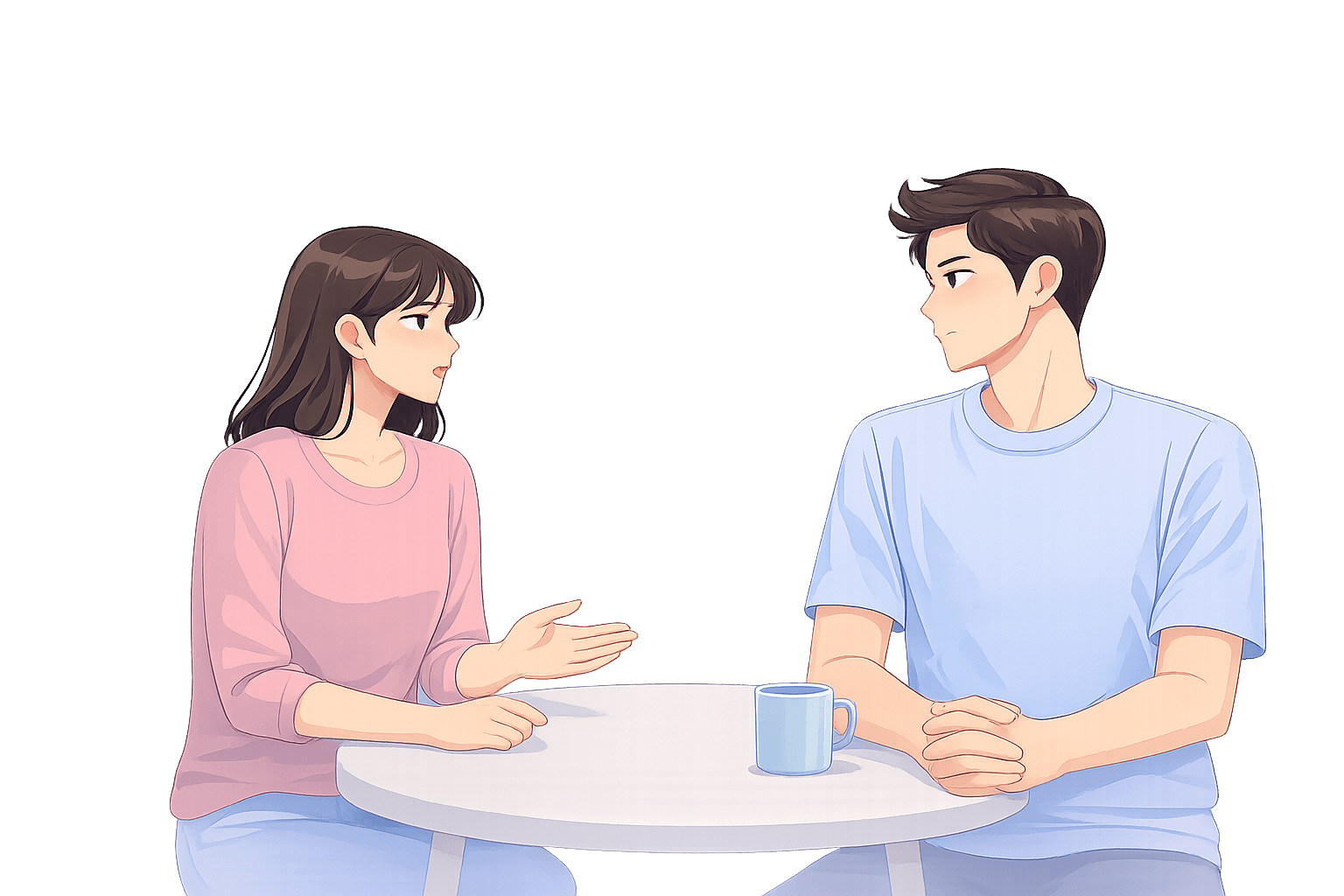 Illustration showing subtle communication tension between two partners